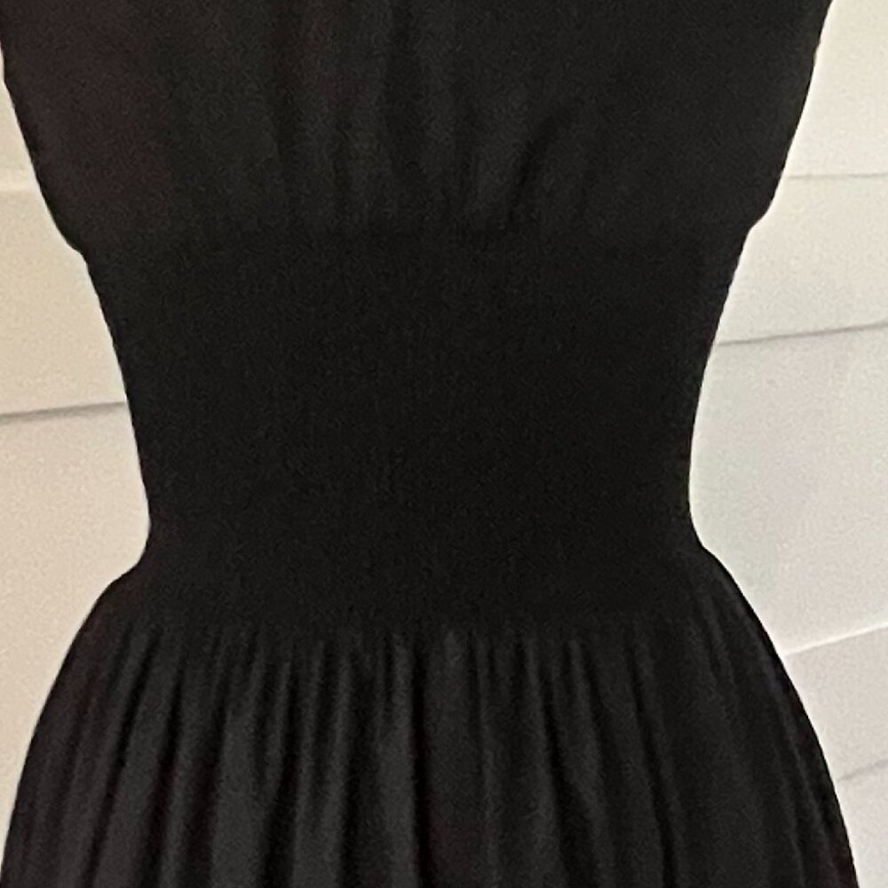 Anthropologie XXS Black Cotton Midi Dress with Gold Front Zipper and Pockets - Picture 7 of 11